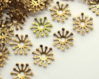 10 Tiny Oxidized Brass Flowers - Flower Centers - Bead Caps - Brass Dapped Flower Findings 12mm