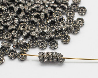 20 Antiqued Bronze Rhinestone Wavy Rondelle Spacer Beads 4x2mm