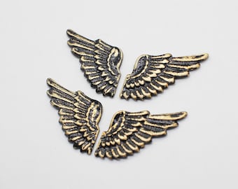 Hand Painted & Distressed Onyx Black Brass Wings