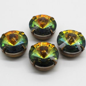 2 Or 4 Vintage Preciosa Swarovski Sahara Rivoli 16mm Oxidized Brass Settings Cabochons