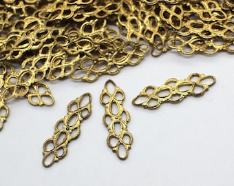 6 Tiny Oxidized Brass Victorian Filigree Connectors