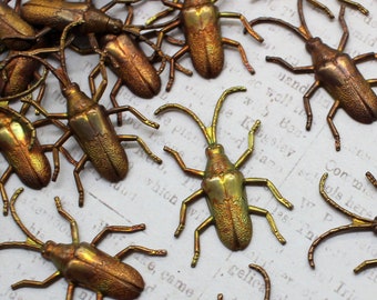 Oxidized Brass Longhorn Beetle Bug Stampings