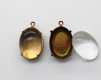 Shadow Box Pendants Oxidized Brass Settings W/ Glass Cabochons ~ 18x13mm ~ Put Your Own Treasures Inside