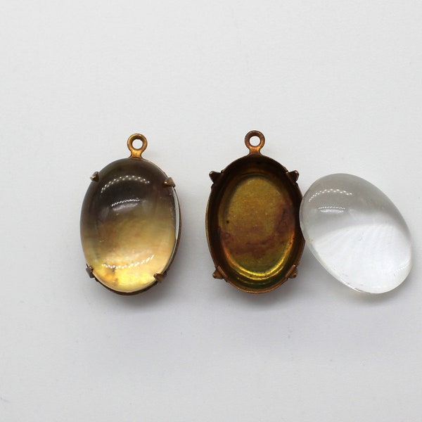 Shadow Box Pendants Oxidized Brass Settings W/ Glass Cabochons ~ 18x13mm ~ Put Your Own Treasures Inside