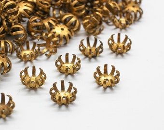 10 Adorable Vintage Oxidized Brass Flower Center Stamen Findings 9x6mm