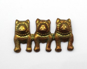 Three Pit Bulls Oxidized Brass Stamping