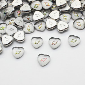 10 Adorable Vintage Tiny Glass Heart Cabs With Vitrail Heart W/ Arrow Center 6mm