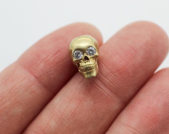 Oxidized Brass Skull Bead with CZ Eyes - 8x10mm Gothic Skull Charm - Halloween Jewelry Supply