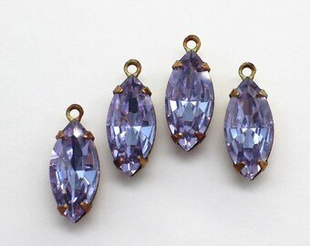 Vintage Swarovski Alexandrite Navette 1 Loop 15x7mm Oxidized Brass