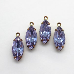 Vintage Swarovski Alexandrite Navette 1 Loop 15x7mm Oxidized Brass
