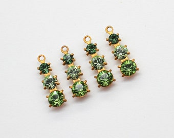 4 colgantes vintage de triple cristal Swarovski de erinita y peridoto de 5 x 13 mm