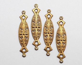 Oxidized Brass Art Deco Charms Earring Findings Dangles 2 Loop Connectors