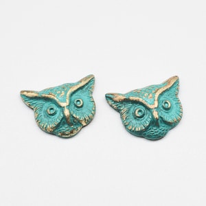 Distressed Patina Verdigris Small Owl Head Finding 3D Dimensional