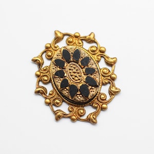 Oxidized Brass Filigree Pendant Centerpiece W/ Vintage German Glass Engraved Victorian Intaglio 18x13mm Oval Cab