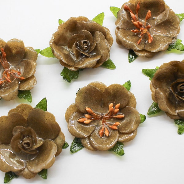 Paper Flowers Encased In Resin