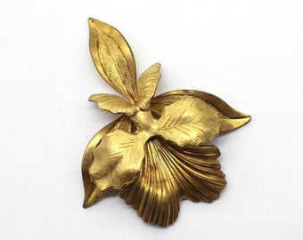 2 Piece Oxidized Brass Cattleya Orchid Flower Finding 45x55mm