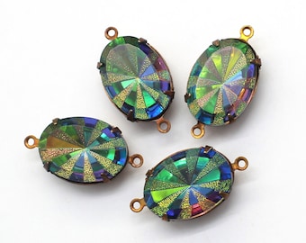 Czech Glass Starburst Rivoli Vitrail Earring Dangle Pendant 18x13mm Oval 2 Loops