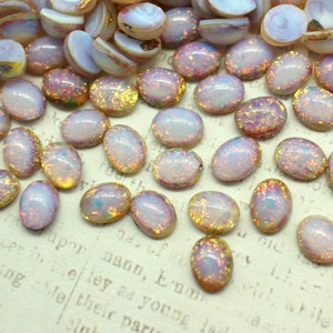 8x6mm Oval Vintage Glass Opal Cabochons (12)