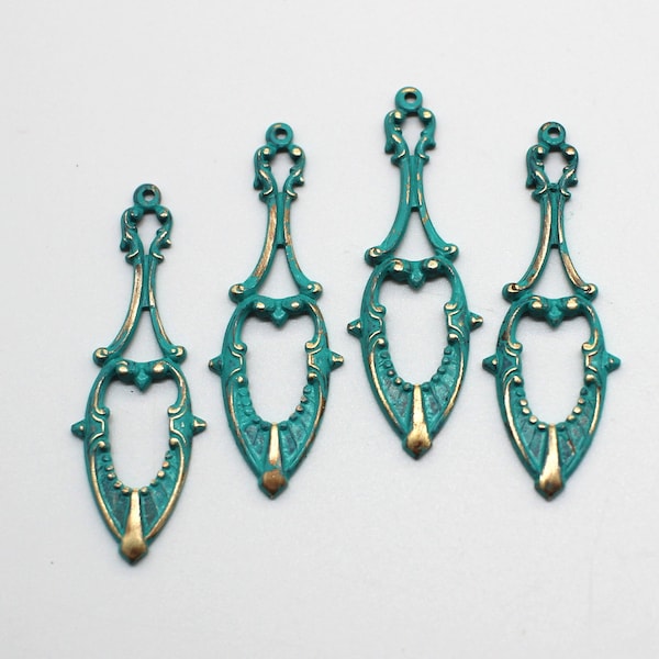 Patina Verdigris Brass Elegant Art Deco Dangle Charms - Earring Findings