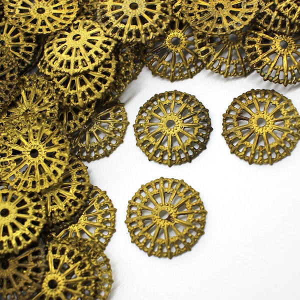 10 Vintage Dapped Round Filigree Stampings 23mm