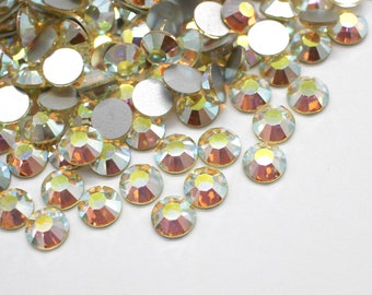 10 cristales austriacos vintage Jonquil AB con parte trasera plana 30SS