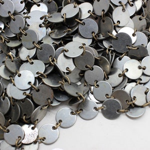3 Feet Vintage Oxidized Silver Disc Chain
