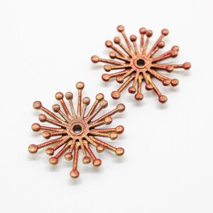 2 Adorable Hand Painted Variegated Red & Gold Brass Riveted Flower Findings 21x24mm