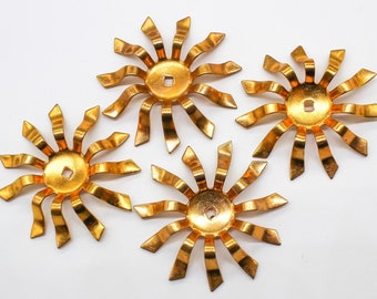 4 Vintage Oxidized Brass Spikey Flower Findings 40mm