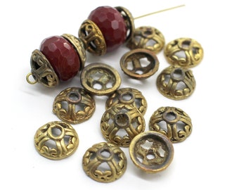 12 Vintage Oxidized Brass Fancy Bead Caps