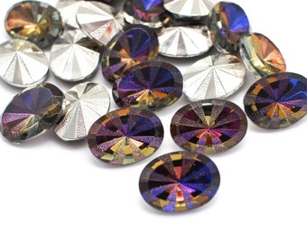 Vintage Czech Glass Starburst Rivoli Heliotrope Glass Stones 18x13mm Oval