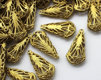 ¡LIQUIDACIÓN! 20 gotas de filigrana de latón vintage de 24 x 12 mm