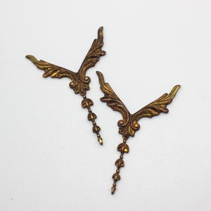 Unusual Oxidized Brass V Wing Findings image 3