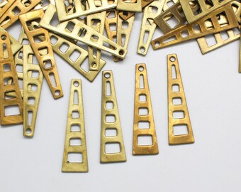 4 Art Deco Oxidized Brass Ladder Drops Dangles