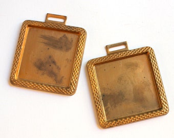 Pair Of Large Industrial Vintage Oxidized Brass Square Pendant Blanks