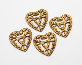 Vintage Oxidized Brass Filigree Heart Findings 17mm