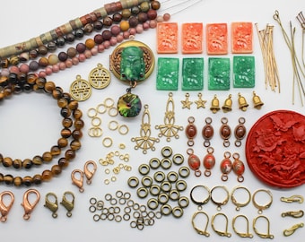 Jewelry Making Kit ~ Appr 283 Pieces ~ Vintage Findings Gemstone Beads Jewelry Components Pendants Clasps