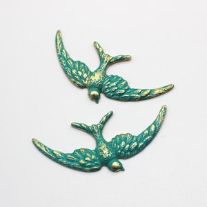 Patina Verdigris Brass Swallow Bird Stampings