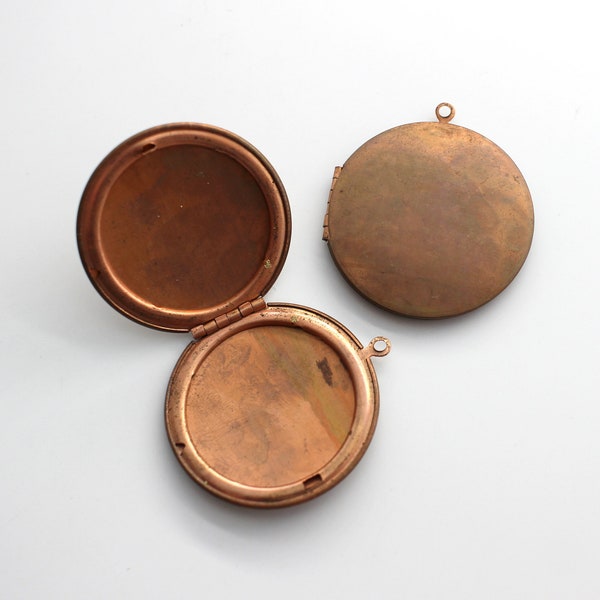 Pair Of Vintage Oxidized Copper Lockets 38mm