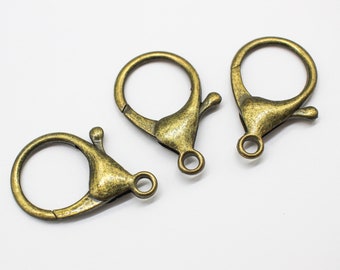 3 Extra Large Antique Bronze Parrot Trigger Clasps 35x24mm