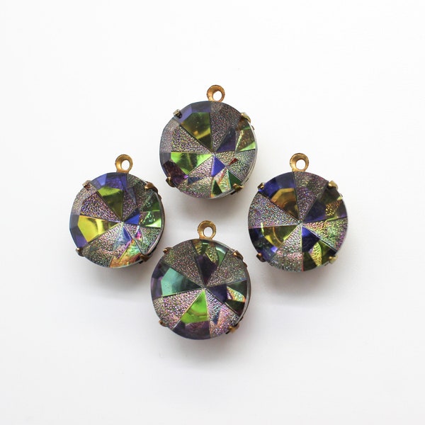 Czech Glass Starburst Rivoli Vitrail 14mm Round Brass Ox Settings Pendants Earring Findings