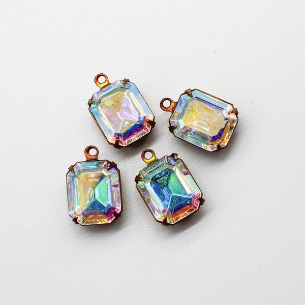 Vintage AB Crystal Swarovski Crystal TTC Brass Ox Settings 10x12mm Octagon 1 Loop Pendants Earring Dangles