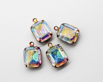 vintage AB Crystal Swarovski Crystal TTC Brass Ox Settings 10x12mm Octagon 1 Loop Pendants Boucle d'oreille Dangles