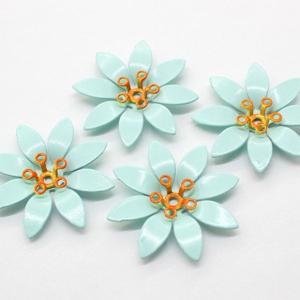 Hand Painted Vintage Milky Blue Flowers 33mm