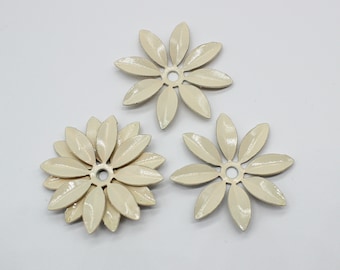 4 Hand Painted Ivory White Vintage Metal Flowers - Perfect As Small Pendants & Earrings