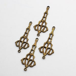 4 Oxidized Brass Art Deco Tiny Dangle Charms - Earring Findings