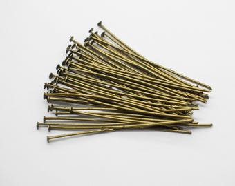 100 Antique Bronze Head Pins 50mm ~ 2 Inch 20 Gauge
