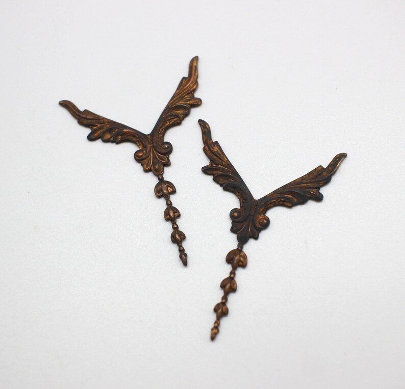Unusual Oxidized Brass V Wing Findings image 5