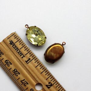 Vintage Jonquille Czech Glass Oval Oxidized Brass Pendant Earring Dangles 18x13mm ~ Antique Jewelry image 3