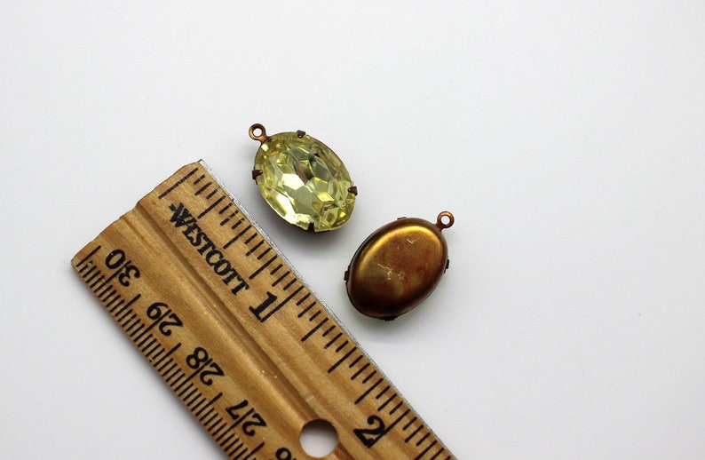 Vintage Jonquille Czech Glass Oval Oxidized Brass Pendant Earring Dangles 18x13mm ~ Antique Jewelry image 3