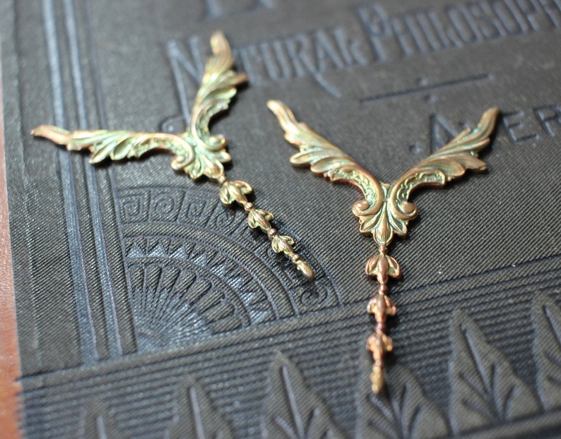 Unusual Oxidized Brass V Wing Findings image 6